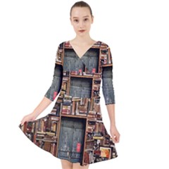 Books Quarter Sleeve Front Wrap Dress