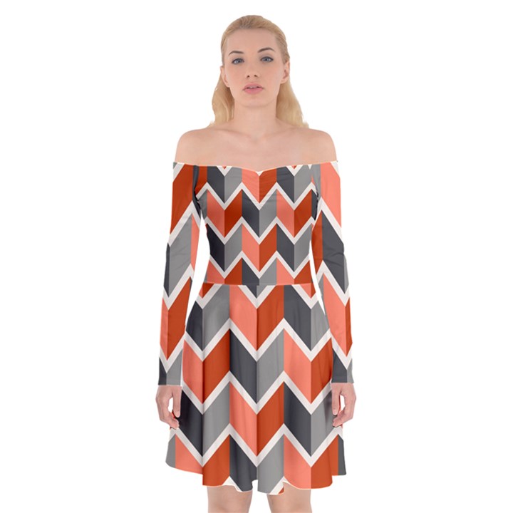 Colorful Zigzag Pattern Wallpaper Free Vector Off Shoulder Skater Dress