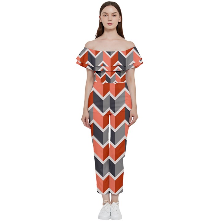 Colorful Zigzag Pattern Wallpaper Free Vector Off Shoulder Ruffle Top Jumpsuit