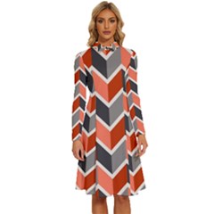 Colorful Zigzag Pattern Wallpaper Free Vector Long Sleeve Shirt Collar A-line Dress