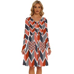 Colorful Zigzag Pattern Wallpaper Free Vector Long Sleeve Dress With Pocket by artworkshop