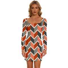 Colorful Zigzag Pattern Wallpaper Free Vector Long Sleeve Square Neck Bodycon Velour Dress by artworkshop