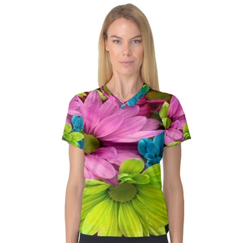 Flowers Wallpaper V-neck Sport Mesh Tee by artworkshop