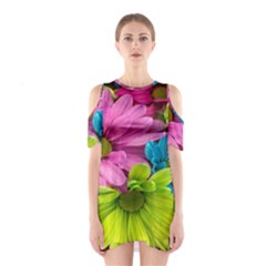 Flowers Wallpaper Shoulder Cutout One Piece Dress by artworkshop