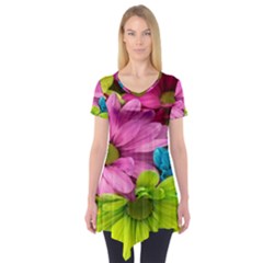 Flowers Wallpaper Short Sleeve Tunic  by artworkshop