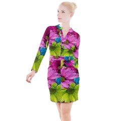 Flowers Wallpaper Button Long Sleeve Dress by artworkshop