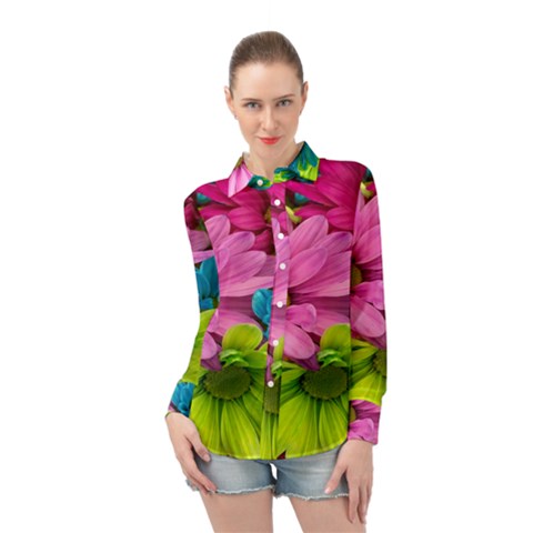 Flowers Wallpaper Long Sleeve Chiffon Shirt by artworkshop