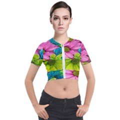 Flowers Wallpaper Short Sleeve Cropped Jacket by artworkshop