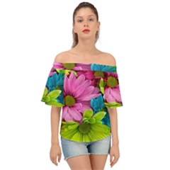 Flowers Wallpaper Off Shoulder Short Sleeve Top by artworkshop