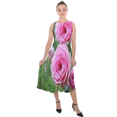 Flowers Midi Tie-back Chiffon Dress