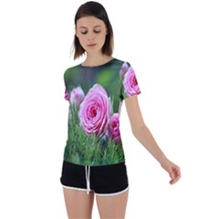 Flowers Back Circle Cutout Sports Tee by artworkshop