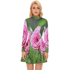 Flowers Long Sleeve Velour Longline Dress by artworkshop