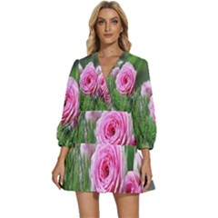 Flowers V-neck Placket Mini Dress by artworkshop