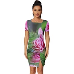 Flowers Fitted Knot Split End Bodycon Dress by artworkshop