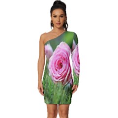 Flowers Long Sleeve One Shoulder Mini Dress by artworkshop