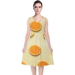 Fruite Orange V-neck Midi Sleeveless Dress  by artworkshop