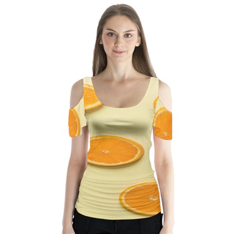 Fruite Orange Butterfly Sleeve Cutout Tee  by artworkshop