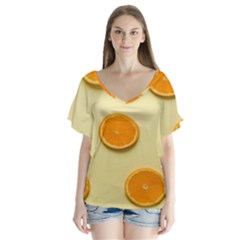 Fruite Orange V-neck Flutter Sleeve Top by artworkshop