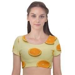 Fruite Orange Velvet Short Sleeve Crop Top  by artworkshop