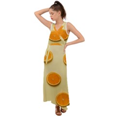 Fruite Orange V-neck Chiffon Maxi Dress by artworkshop