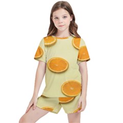 Fruite Orange Kids  Tee And Sports Shorts Set by artworkshop