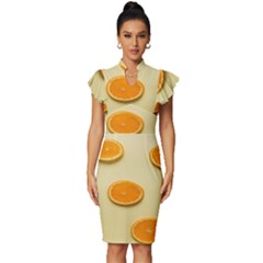 Fruite Orange Vintage Frill Sleeve V-neck Bodycon Dress by artworkshop