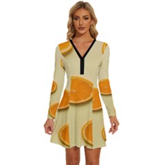 Fruite Orange Long Sleeve Deep V Mini Dress  by artworkshop