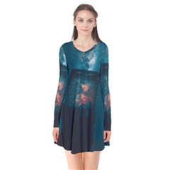 Swimming  Long Sleeve V-neck Flare Dress by artworkshop