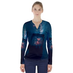 Swimming  V-neck Long Sleeve Top by artworkshop