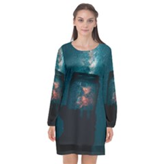 Swimming  Long Sleeve Chiffon Shift Dress  by artworkshop