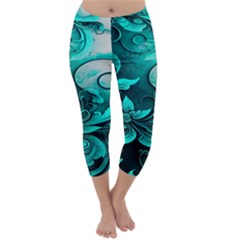 Turquoise Flower Background Capri Winter Leggings  by artworkshop