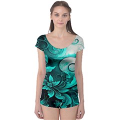 Turquoise Flower Background Boyleg Leotard  by artworkshop