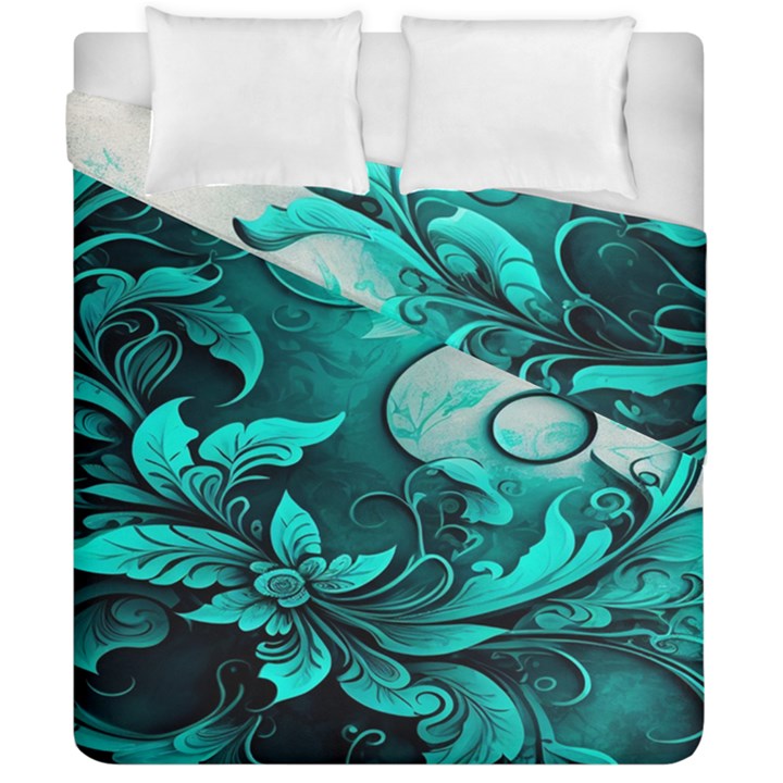 Turquoise Flower Background Duvet Cover Double Side (California King Size)