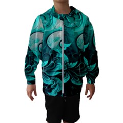 Turquoise Flower Background Kids  Hooded Windbreaker