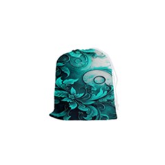 Turquoise Flower Background Drawstring Pouch (xs)