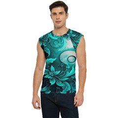 Turquoise Flower Background Men s Raglan Cap Sleeve Tee