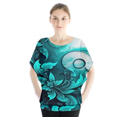 Turquoise Flower Background Batwing Chiffon Blouse