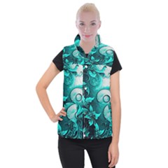 Turquoise Flower Background Women s Button Up Vest by artworkshop