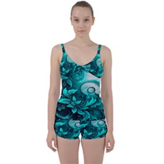 Turquoise Flower Background Tie Front Two Piece Tankini by artworkshop