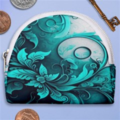 Turquoise Flower Background Horseshoe Style Canvas Pouch by artworkshop