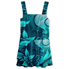 Turquoise Flower Background Kids  Layered Skirt Swimsuit by artworkshop