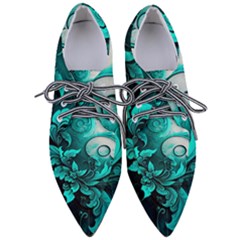 Turquoise Flower Background Pointed Oxford Shoes by artworkshop