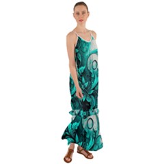 Turquoise Flower Background Cami Maxi Ruffle Chiffon Dress