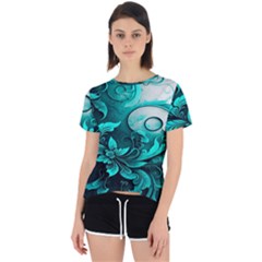 Turquoise Flower Background Open Back Sport Tee by artworkshop