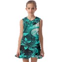 Turquoise Flower Background Kids  Pilgrim Collar Ruffle Hem Dress View1