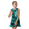 Turquoise Flower Background Kids  Pilgrim Collar Ruffle Hem Dress View2