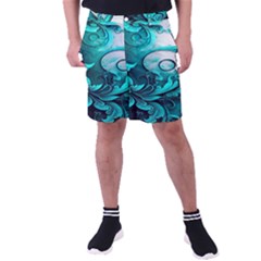 Turquoise Flower Background Men s Pocket Shorts by artworkshop