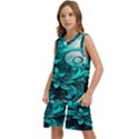 Turquoise Flower Background Kids  Basketball Mesh Set View2