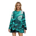 Turquoise Flower Background Round Neck Long Sleeve Bohemian Style Chiffon Mini Dress View1