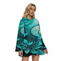 Turquoise Flower Background Round Neck Long Sleeve Bohemian Style Chiffon Mini Dress View3